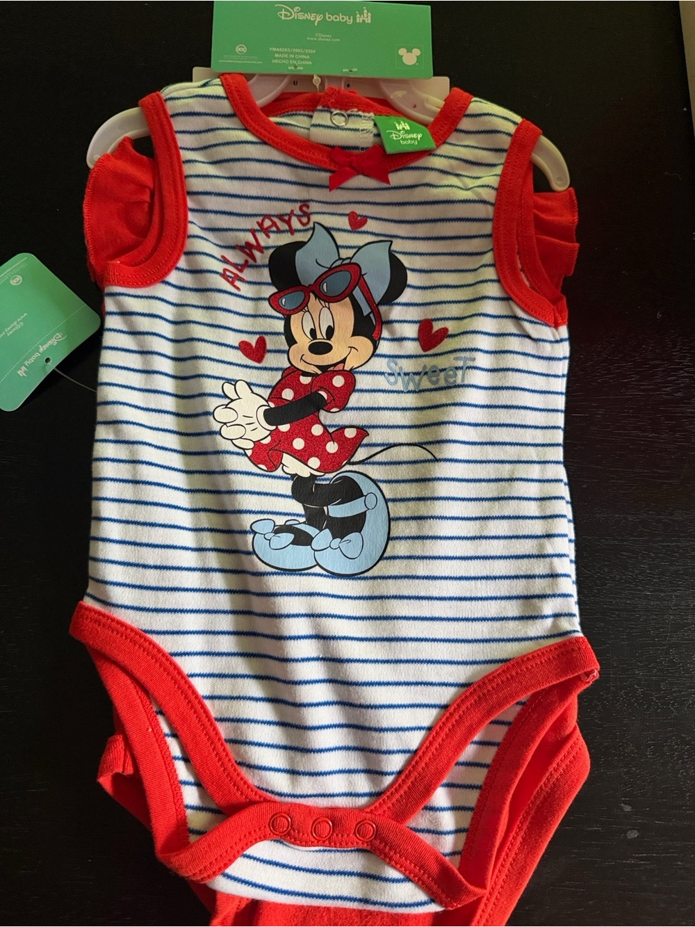 Disney Red and Blue Striped Minnie Mouse One-Piece Bodysuit